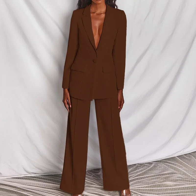 Hot Selling Professional Suit Set Solid Color Healthy Fabric 2024 Spring and Autumn New Women's Fit Suit Two-piece Set