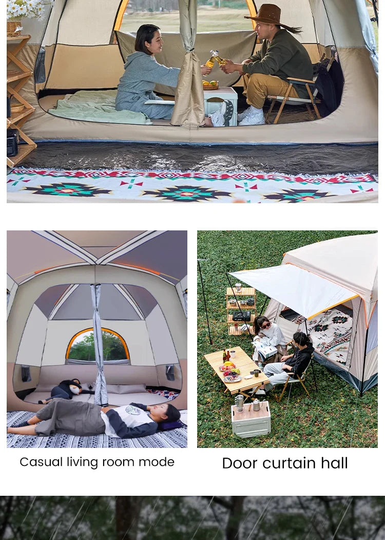 4-Season Camping Tent – 3-12 Person Waterproof Double Layer 2-Room Family Tent