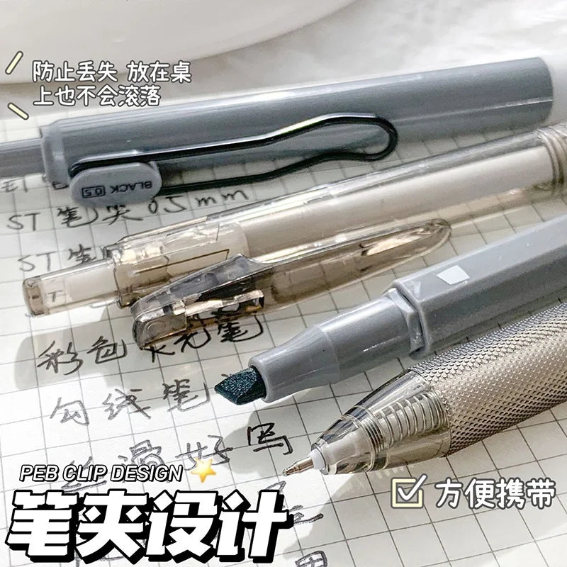 7Pcs/Box Minimalist Transparent 0.5mm Gel Pens Fashion Office Signature Pen Creative Multifunction School Supplies