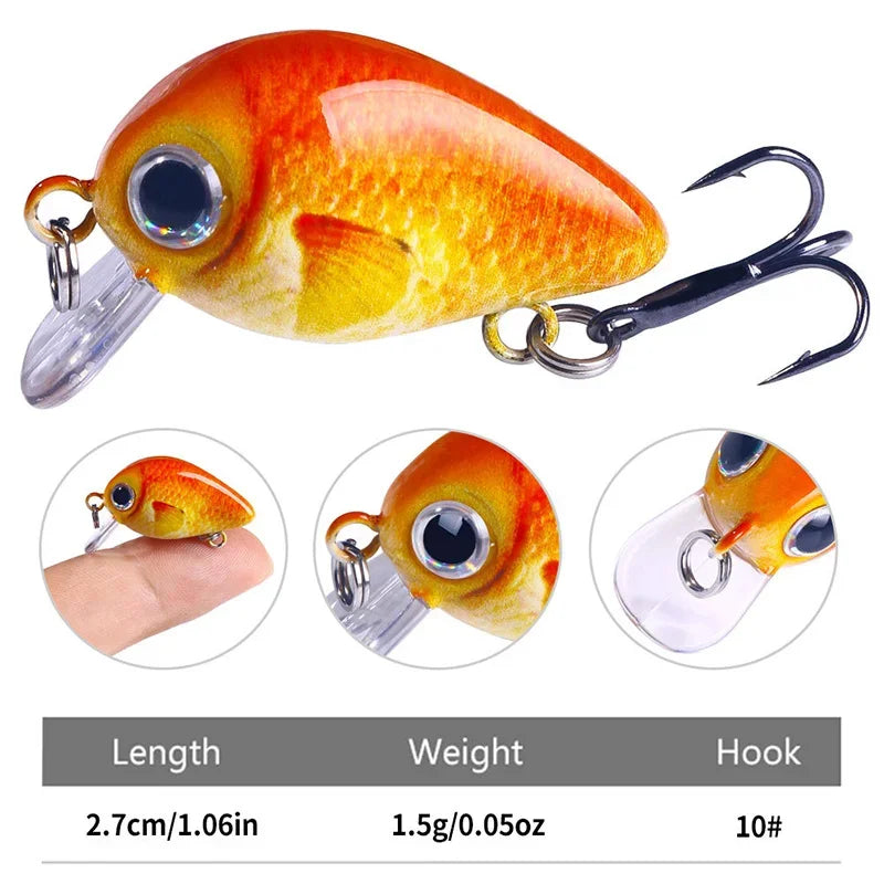 5Pcs 3cm Bass Fishing Lures Kit Topwater Crankbaits, Wobblers Swimbaits 1.5g/2g for Freshwater/Saltwater Light Fishing Tackle
