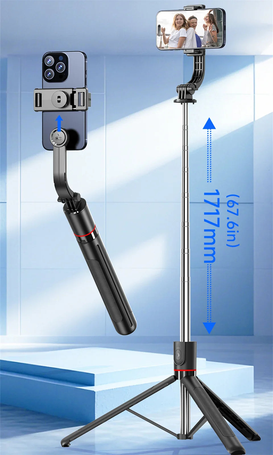 BSLIUFANG new 1.7M Wireless Selfie Stick for Smartphone with Bluetooth Remote, Portables Foldable Stand for Vlog Shooting Record