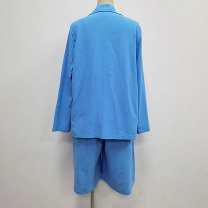 Cotton Linen Temperament Blazer Shorts Women's Blazer Suit 2 Piece Set Elastic Waist Thin Female Blazer Shorts Summer Outfit
