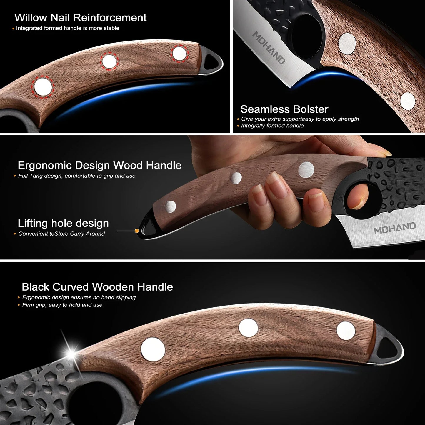 Hand Forged Stainless Steel Chef Knife – 4CR14 Steel, Rosewood Handle, PU Leather Sheath