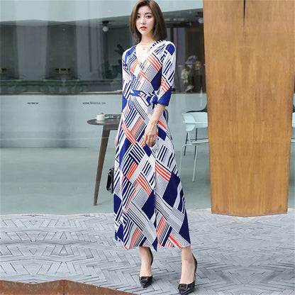 FANIECES Summer Wrap Dresses Women Sexy V Neck Split Maxi Dress Print Female Casual Beachwear Lace Up Party Vestidos Robe платье