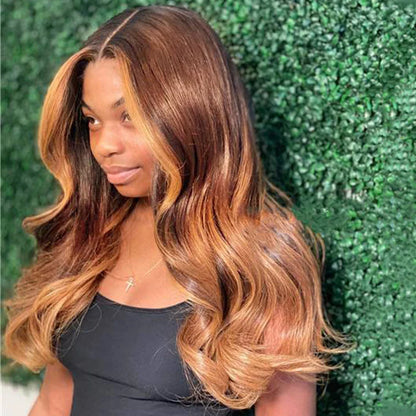Clearance Sale Cheap Wig Ombre 30 Brown Colored Body Wave Lace Wig Human Hair T Part Lace Wig Human Hair for Women Big Discount