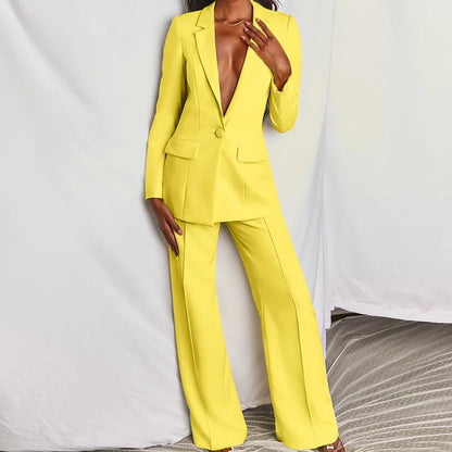 Hot Selling Professional Suit Set Solid Color Healthy Fabric 2024 Spring and Autumn New Women's Fit Suit Two-piece Set