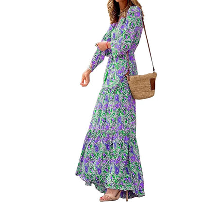 Elegant Women's Flower Long Dresses 2024 Spring New Bohemian Printed  Dress Abıye Kadın Abiye  Платье Robe Ete Femme Vestidos