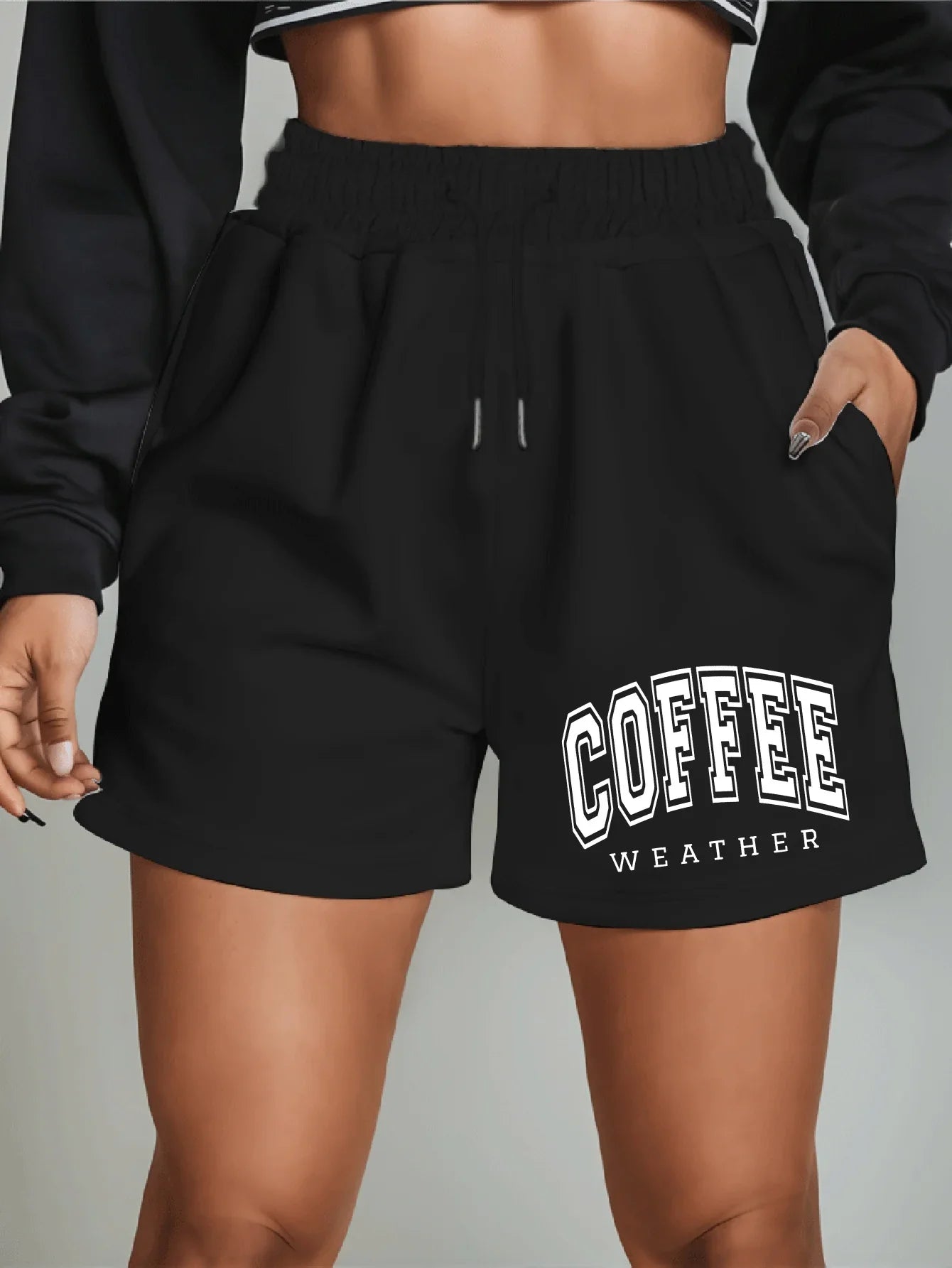 Women's Coffee Weather Pattern Shorts – High-Waist Drawstring Summer Shorts
