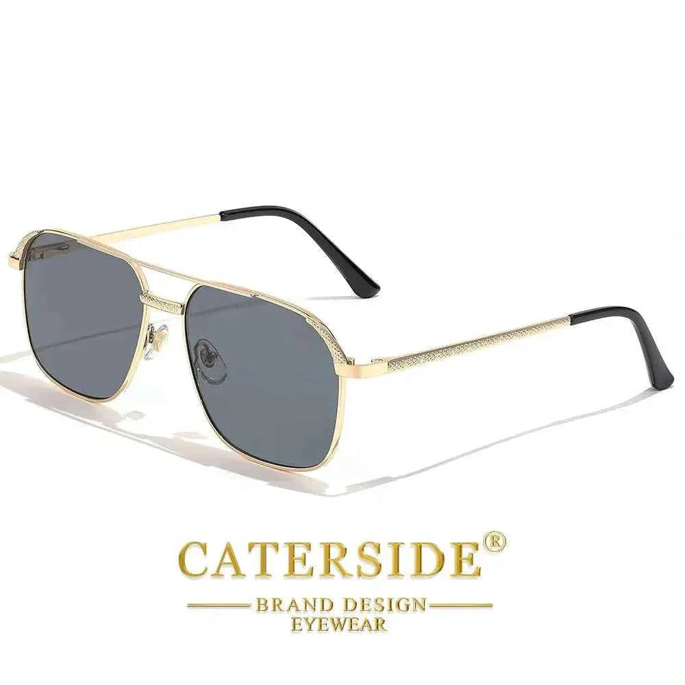 CATERSIDE New Retro Pilot Sunglasses Men Square Frame Suneyeglass Women Flat Top Double Bridges Vacation Beach Eyewear UV400