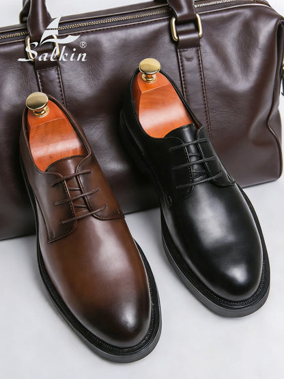 Classic Men Dress Shoes Lace Up Derby Shoes Formal Business Lesther Shoes Anti Slip Wear-resistant Office Daily Casual Shoes