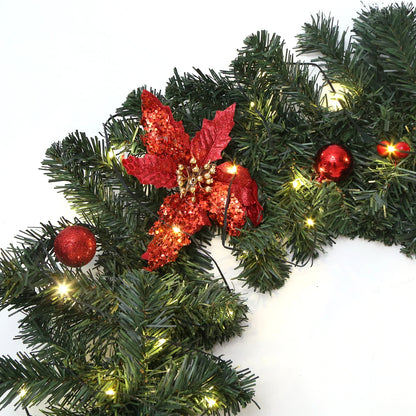 2.7m LED Xmas Fireplace Decor Pre Lit Christmas Garland Door Wreath Pendant (E)