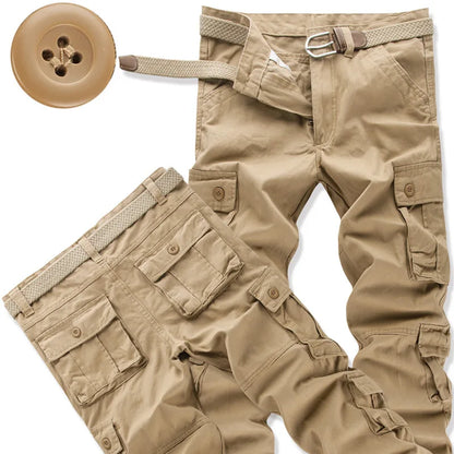 Men's Cotton Cargo Pants – Loose Fit, Multi-Pocket, Camo & Black, Waist 31-36