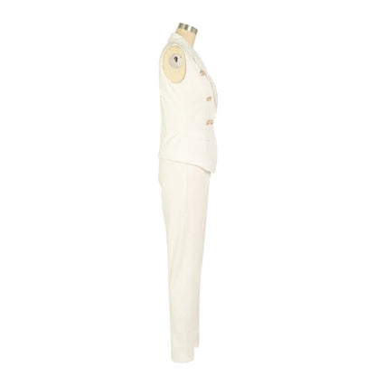 Business Work Wear Two Piece Pant Suits for Women Sets Elegant Sleeveless Blazer Top and Pencil Pants Office Lady Matching Sets
