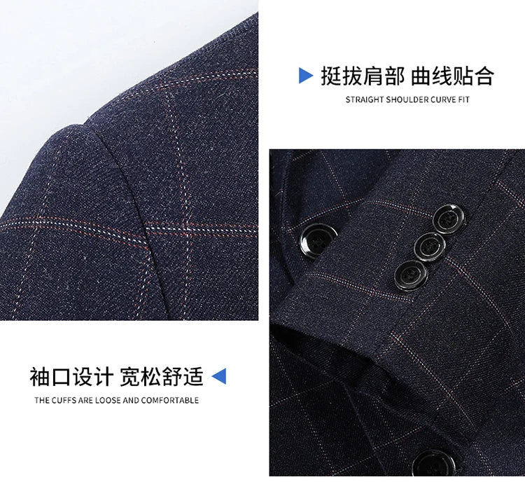 2024 New Spring and Autumn Coat Middle-aged Slim Fashion Handsome All Matching Plaid Suit Men Casual  Polyester  Blazer Mujer
