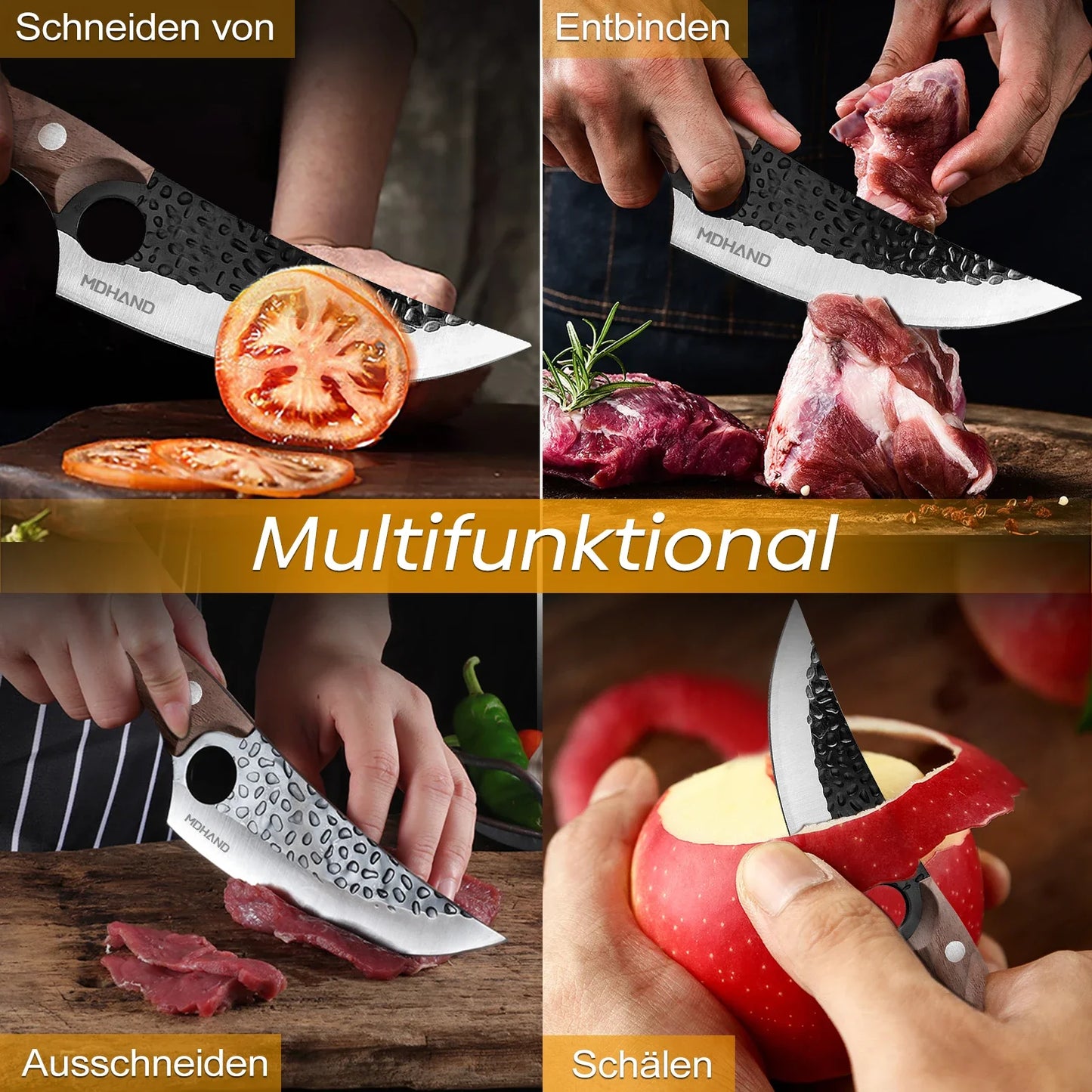 Hand Forged Stainless Steel Chef Knife – 4CR14 Steel, Rosewood Handle, PU Leather Sheath