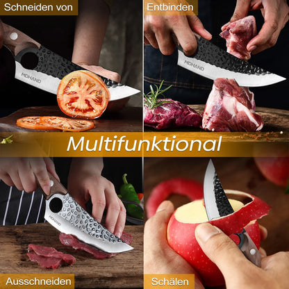 Hand Forged Stainless Steel Chef Knife – 4CR14 Steel, Rosewood Handle, PU Leather Sheath