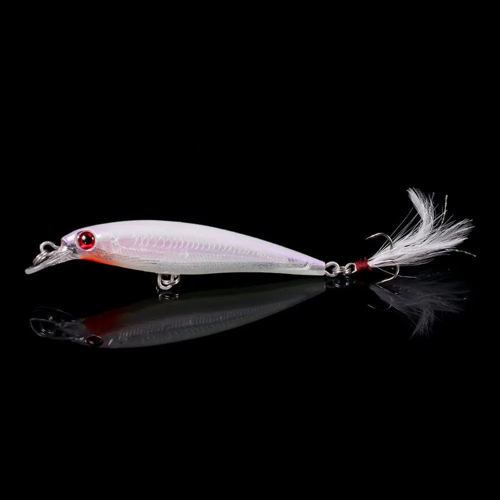 Laser Minnow Fishing Lure 10/5Pcs Artificial Bionic 9cm/7g Swing Hard Bait with Feather Tackle Hook Wobbler Pesca for Bass Pike