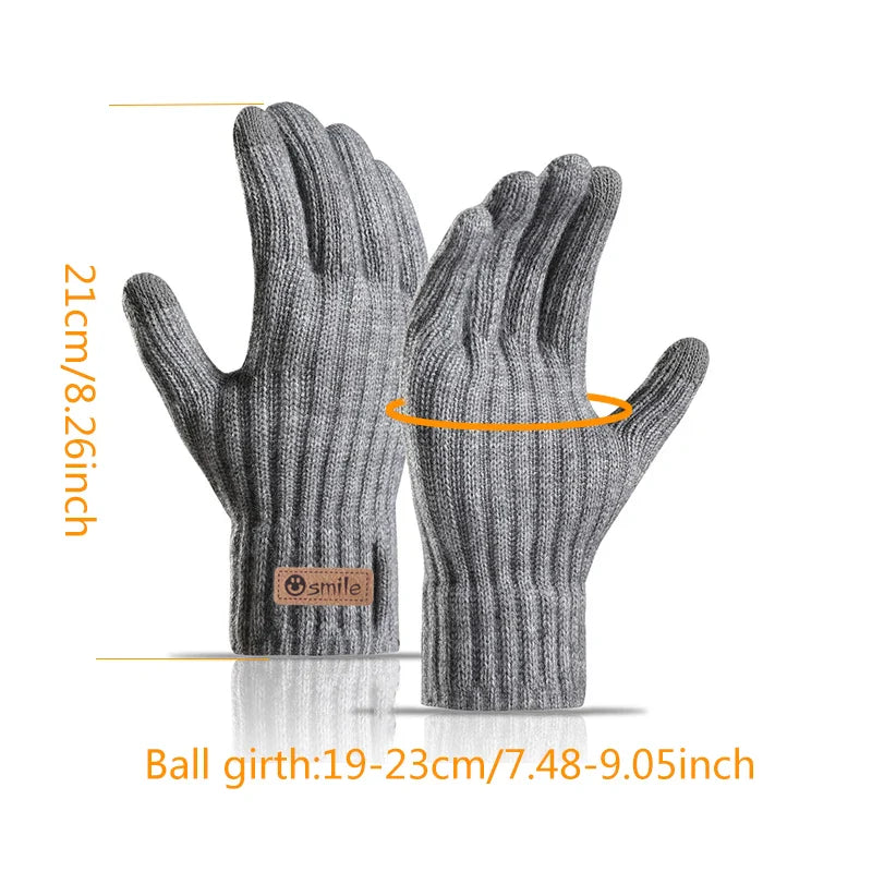 2024 new men's warm gloves winter touch screen plus fleece gloves cold warm wool knitted gloves