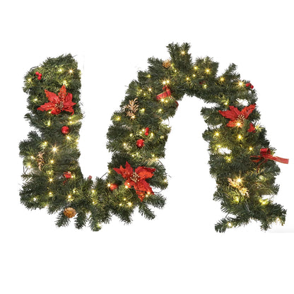 2.7m LED Xmas Fireplace Decor Pre Lit Christmas Garland Door Wreath Pendant (E)