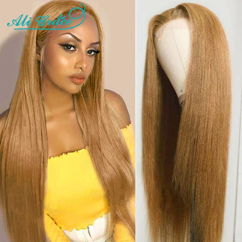 Brown Blonde Color 27 Straight Lace Closure Wig with Baby Hair Ali Grace 24 inch Pre-Plucked Brazilian Straight 4x4 Closure Wig