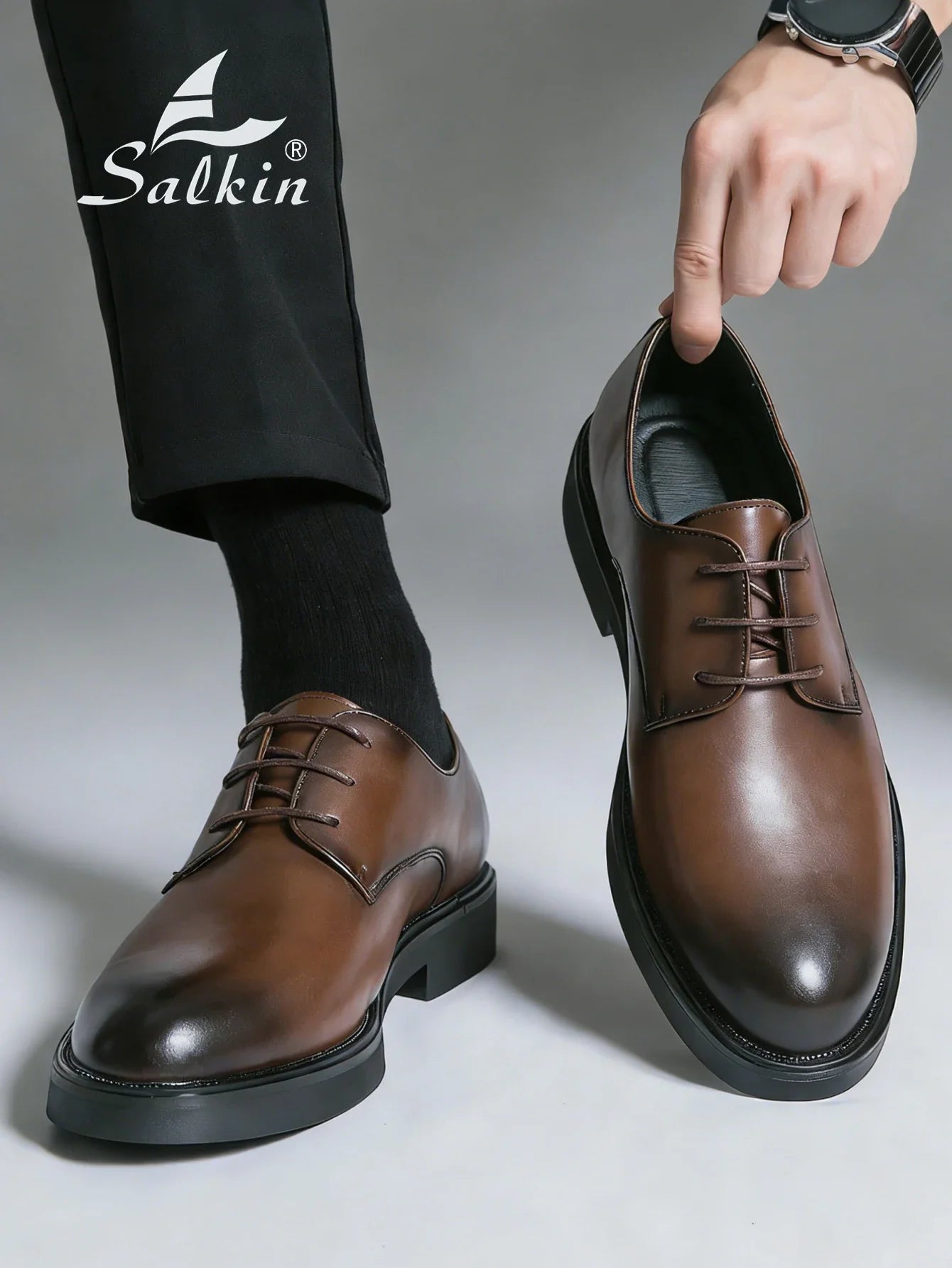 Classic Men Dress Shoes Lace Up Derby Shoes Formal Business Lesther Shoes Anti Slip Wear-resistant Office Daily Casual Shoes