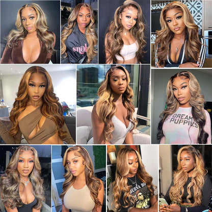 10A 4/27# Highlights Blonde Wigs Colored Human Hair Lace Frontal Wigs Body Wave 13x4 HD Transparent Lace Front Human Hair Wigs