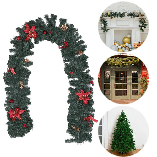 2.7m LED Xmas Fireplace Decor Pre Lit Christmas Garland Door Wreath Pendant (E)