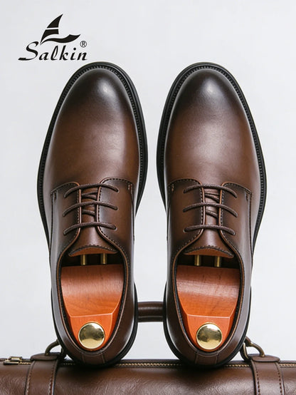 Classic Men Dress Shoes Lace Up Derby Shoes Formal Business Lesther Shoes Anti Slip Wear-resistant Office Daily Casual Shoes