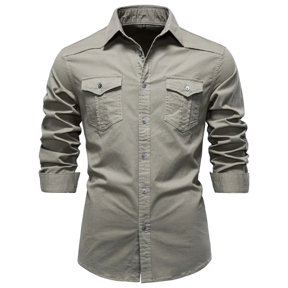 AIOPESON 2025 Business Cotton Pocket Shirt Men Long Sleeve Quality Casual Shirts for Men Casual Slim Fit Solid Color Men Shirts