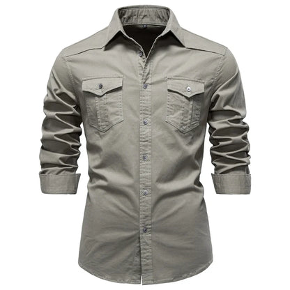 AIOPESON 2025 Business Cotton Pocket Shirt Men Long Sleeve Quality Casual Shirts for Men Casual Slim Fit Solid Color Men Shirts