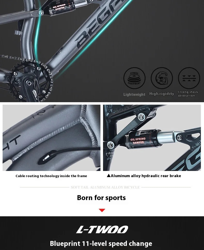 Men's Aluminum Alloy Mountain Bike – 27.5"/26" Soft Tail Full Suspension Adult MTB
