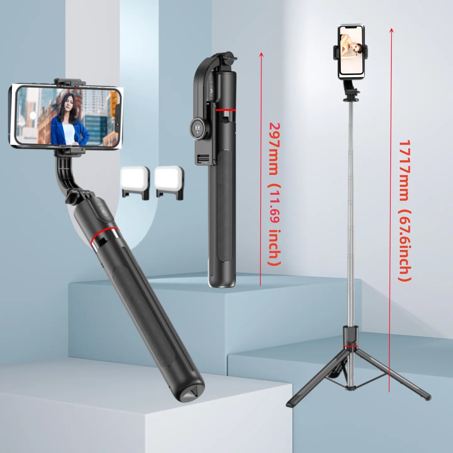 BSLIUFANG new 1.7M Wireless Selfie Stick for Smartphone with Bluetooth Remote, Portables Foldable Stand for Vlog Shooting Record