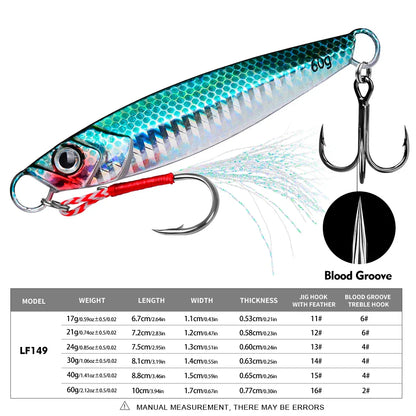 PROBEROS 5pcs Luya Iron Plate Sea Fishing Metal Bionic Bait 17g/21g/24g/30g/40g/60g Double Hooks Luminous Fake Bait Wholesale