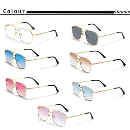 CATERSIDE New Retro Pilot Sunglasses Men Square Frame Suneyeglass Women Flat Top Double Bridges Vacation Beach Eyewear UV400