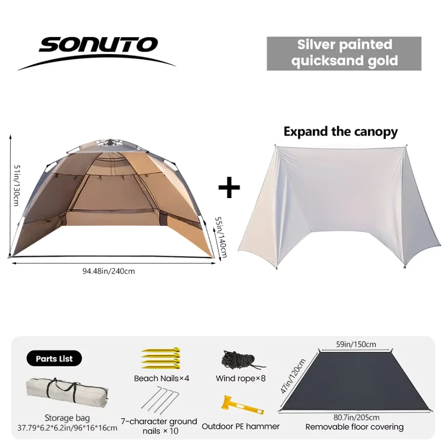 Sonuto Outdoor 3-4P One-Touch Camping Tent Quick Automatic Opening Beach Fishing Tent