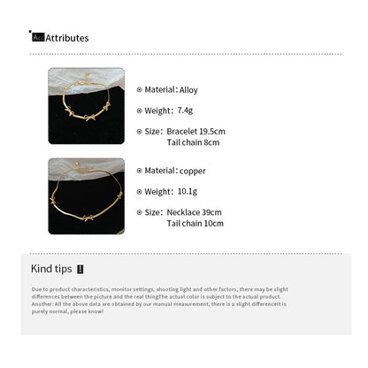Silver Color Color Bowknot Bracelets for Women Girls Sparkling Delicate Chains Blade Chokers Necklaces Party Dress Jewelry Gifts