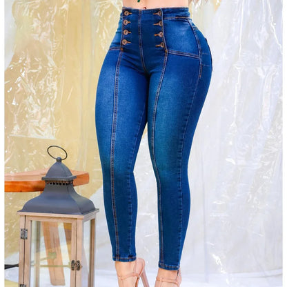 2023 Women Pants High Waist Stretch Pencil Jeans High Waist Skinny Slim Large Full Length Distressed Trousers