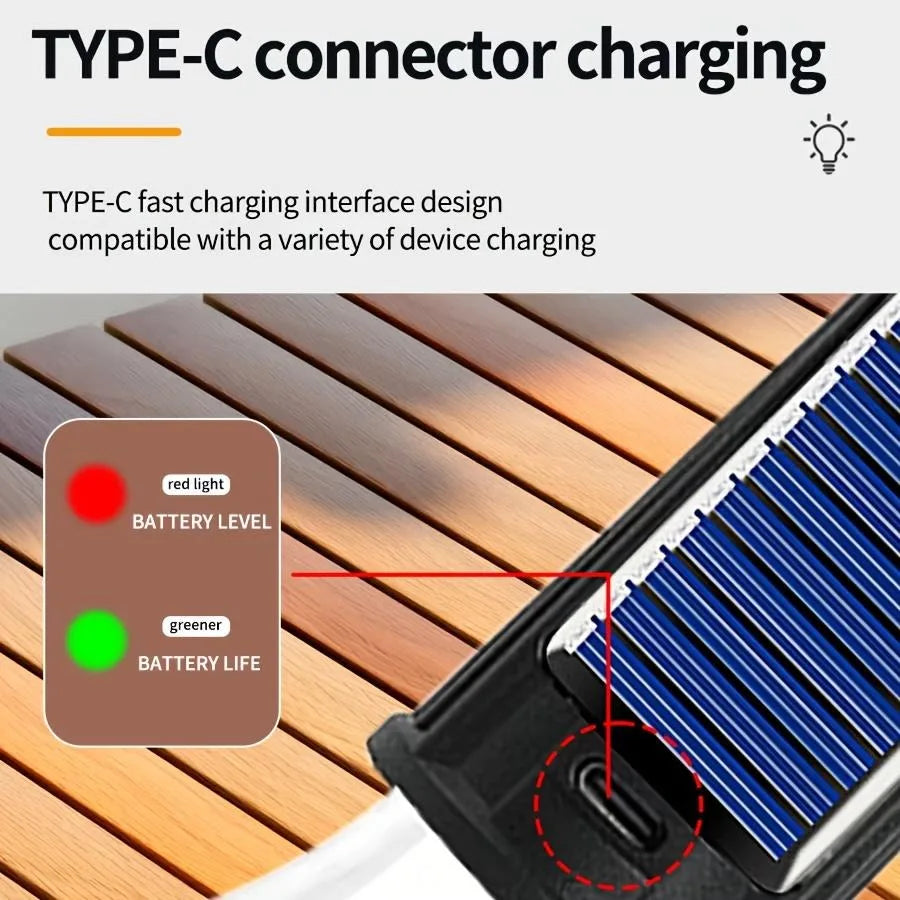 Solar Camping Light – USB-C Rechargeable, 3 Modes, Waterproof Portable Light for Hiking & Emergencies