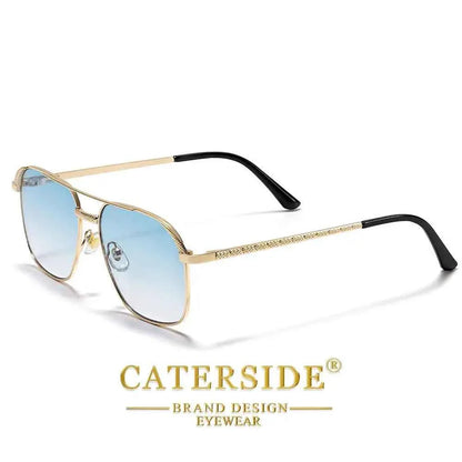 CATERSIDE New Retro Pilot Sunglasses Men Square Frame Suneyeglass Women Flat Top Double Bridges Vacation Beach Eyewear UV400