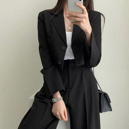 Suit Coat 2 Piece Set Women Blazer Jacket Straight Pants Ensemble Single Breasted Turn Down Collar Trousers Office Lady Outfits