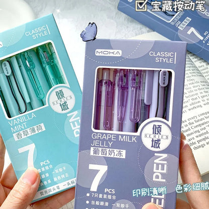 7Pcs/Box Minimalist Transparent 0.5mm Gel Pens Fashion Office Signature Pen Creative Multifunction School Supplies