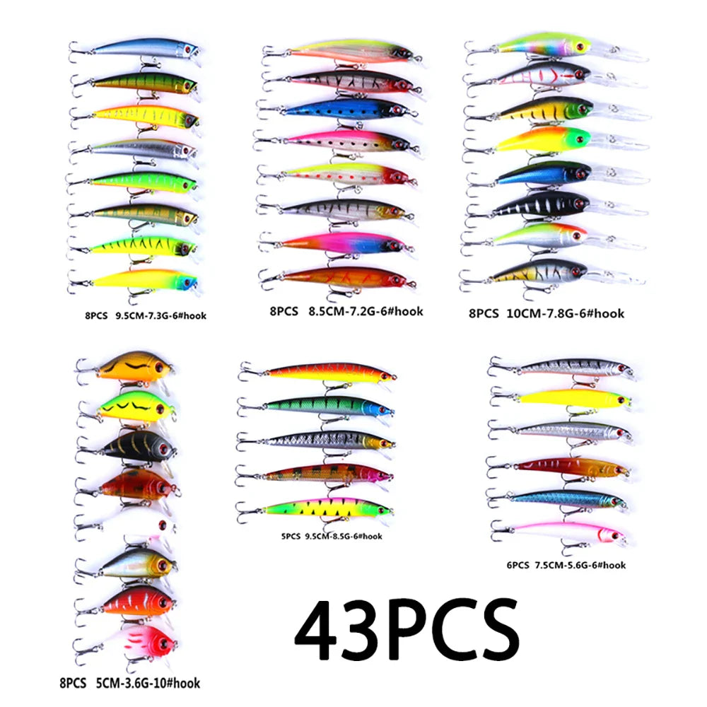 Fishing Lures Set Crankbait Tackle Hard Bait Kit Artificial Minnow Popper Pencil Swing Swimbait Wobblers Bionic Crank