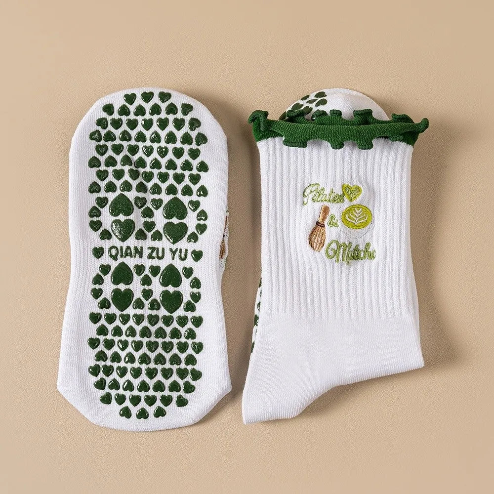 Casual Non-Slip Grip Pilates Socks Breathable Cotton Mid Tube Socks Sweat-absorbent High-elastic Yoga Socks for Women