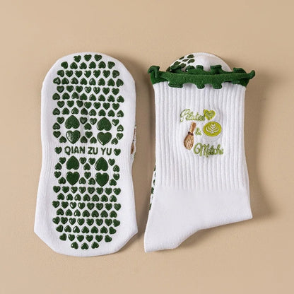 Casual Non-Slip Grip Pilates Socks Breathable Cotton Mid Tube Socks Sweat-absorbent High-elastic Yoga Socks for Women