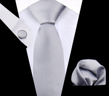 Luxury Plaid Tie For Mens Necktie Handkerchief Pocket Square Cufflinks Set Jacquard Woven Ties Wedding Business Accessories