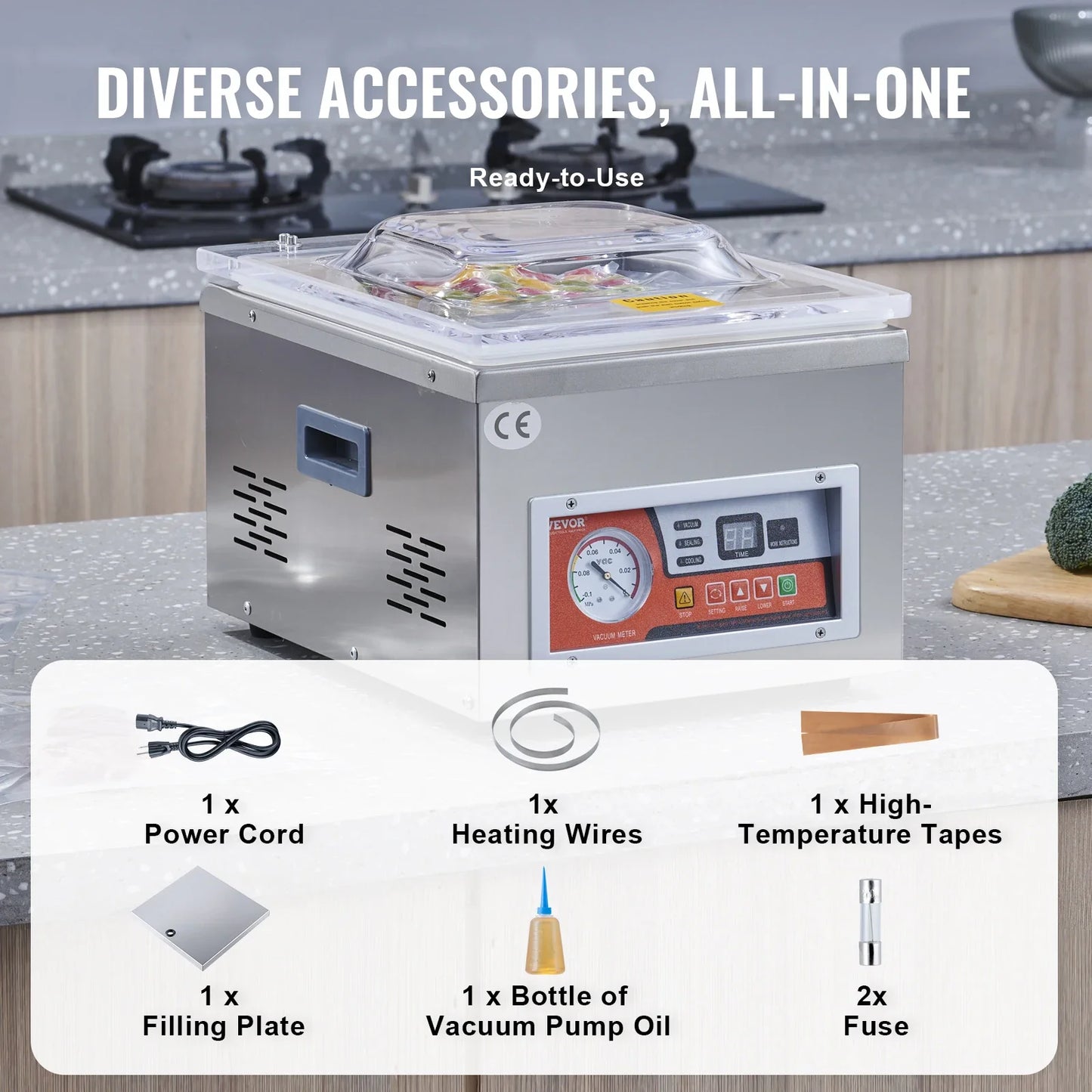 SucceBuy DZ-260A Chamber Vacuum Sealer with 15.7" Sealing Length Kitchen Vacuum Packing Machine for Home Foods Meats Marinades