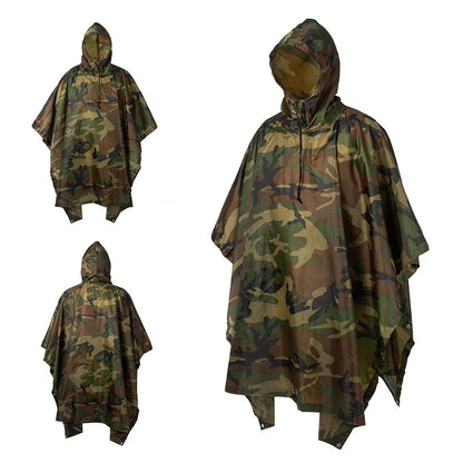 Camouflage Waterproof Raincoat Poncho – Multifunctional Hunting & Camping Rain Cover