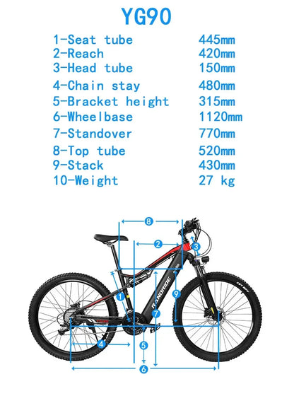 Electric Bicycle RANDRIDE YG90 1000W 48V17AH Hydraulic Brake E-bike with Full Suspension  21 Gears Shift Free Rack Electric bike