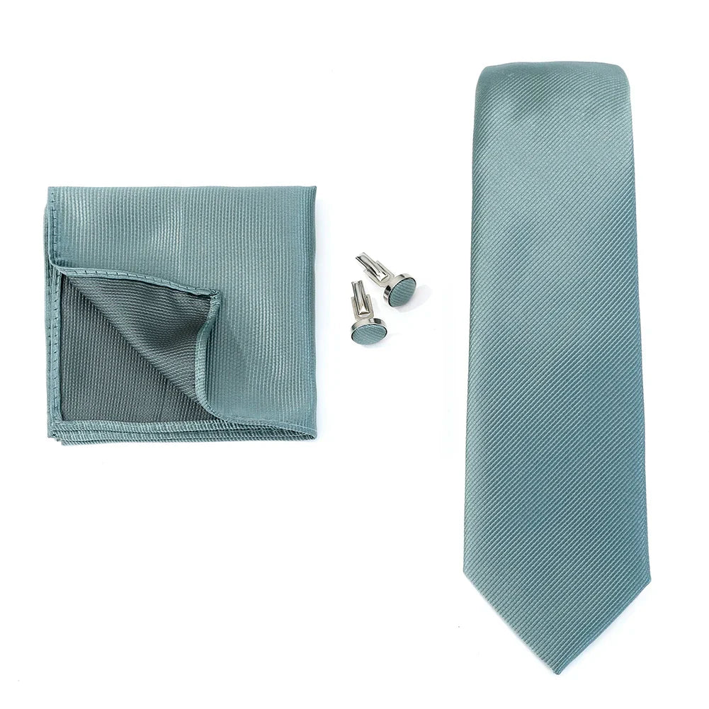 Necktie Fashion Brand Handmade Solid Necktie Handkerchief Cufflinks Set For Men Ties Suit Shirts Wedding Accessories Man Gifts