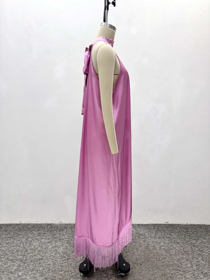 Long Dress Women Dresses Sexy Vestidos Y2k Streetwear Sleeveless Halter Irregular Tassel Elegant Splice Party Night Work 2026